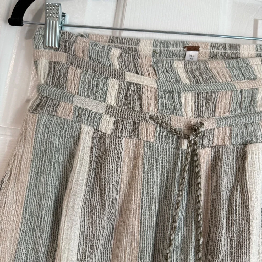 Free People Wide Leg Palazzo Pants Cotton Natural Fibers Striped Capris Beach S